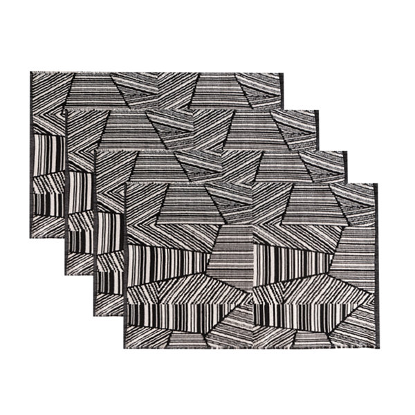 Latitude Run® Black Reversible Woven Geometric Placemats, Set Of 4